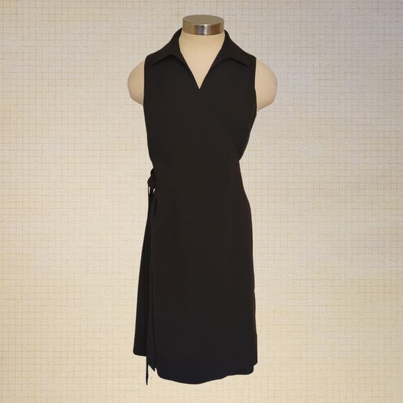 Black Sleeveless Wrap Dress Collared V Neck Ann Taylor Size 6P Business Casual - Picture 1 of 8